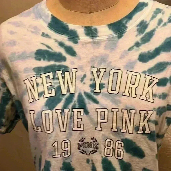 Victoria’s Secret Pink Blue Tie Dye Drawstring Hem Crop Top Size M - Picture 2 of 6